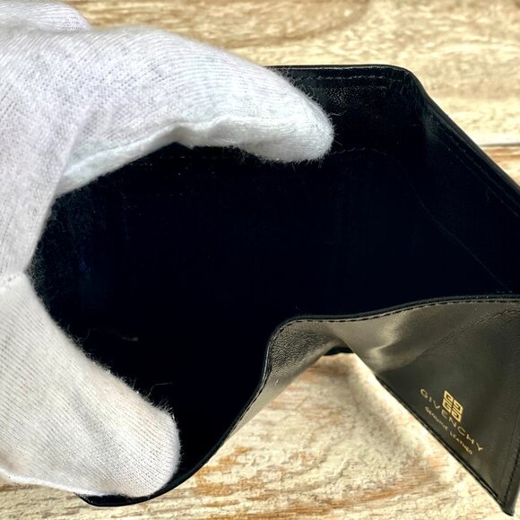 Authentic GIVENCHY Bi-fold Leather Small Wallet Logo Black w Snap Coin UNISEX - Picture 8 of 11